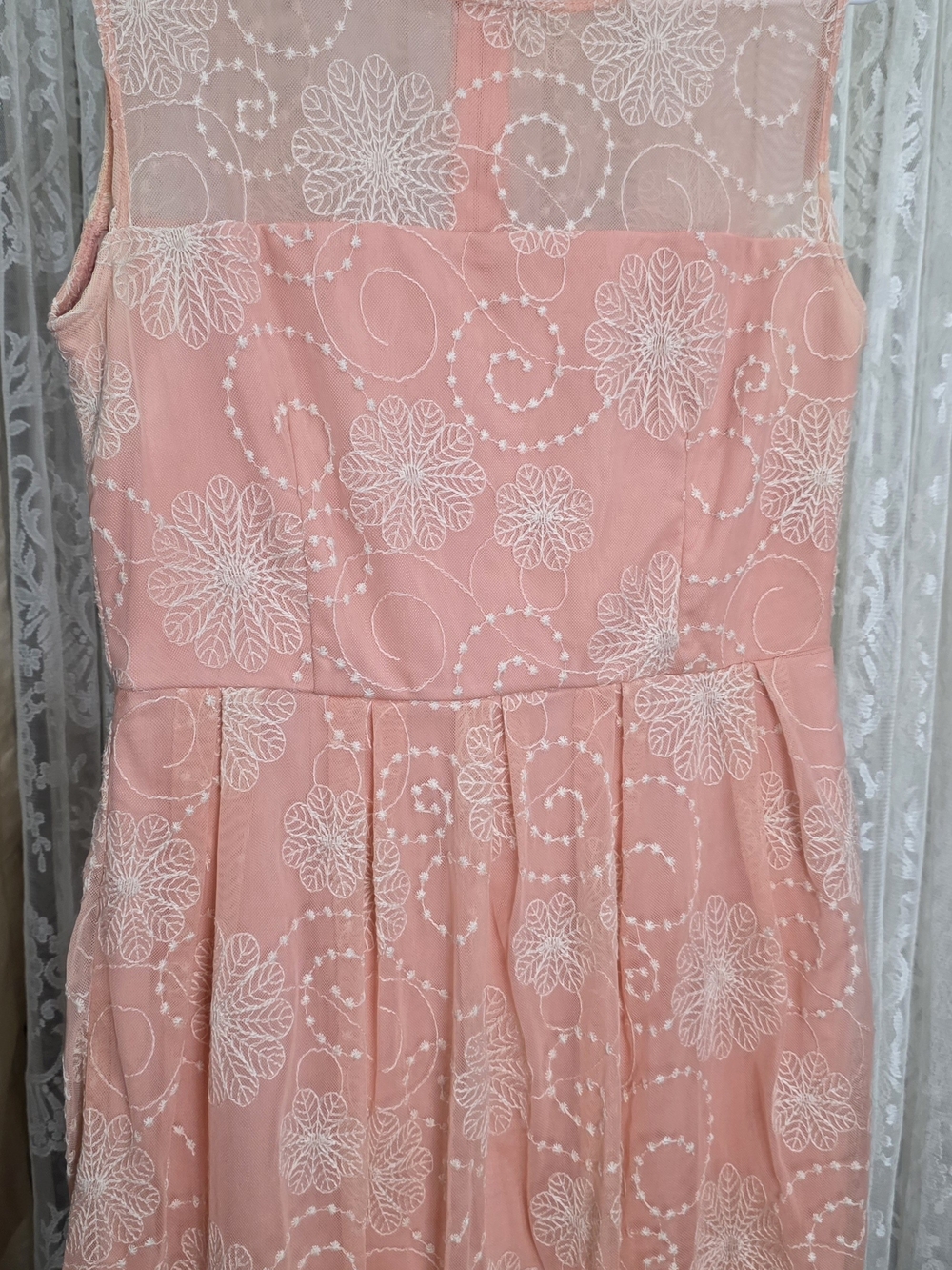Ixia Pink Embroidered Illusion Neckline Party Dress L